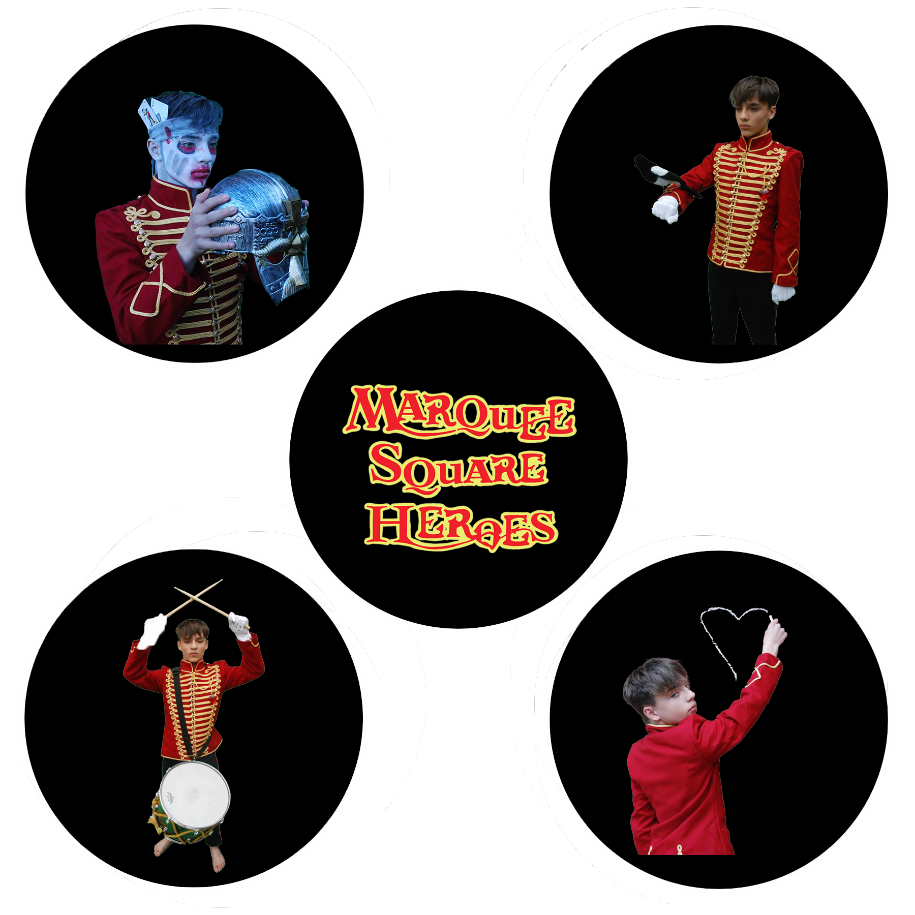 Marquee Square Heroes – 5-Pin Badge Set (25mm)